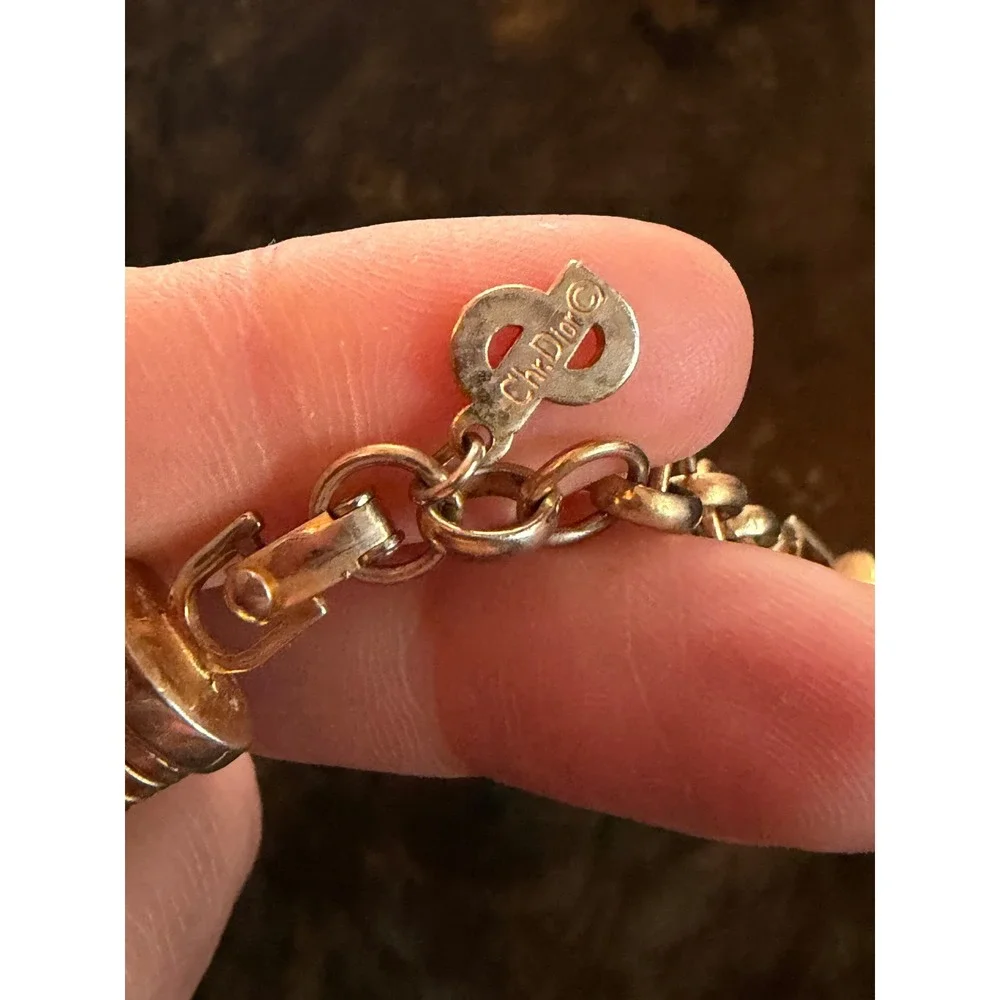 Christian Dior Vintage Gold Tone Gaspipe Tubogas Collar Necklace CD Logo Charm - Picture 4 of 10